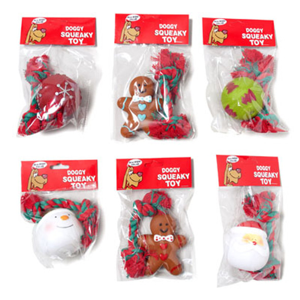DOG TOY CHRISTMAS VINYL WITH SQUEAKER 2PC 6 ASST IN PDQ IN POLY BAG/HEADER #S66007