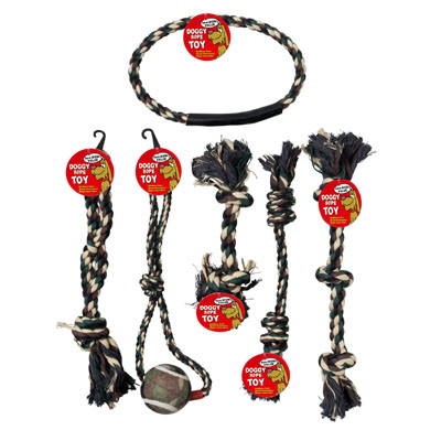 DOG TOY ROPE CHEWS 6 ASSORTED CAMO COLORS IN PDQ HANG TAG #C66013