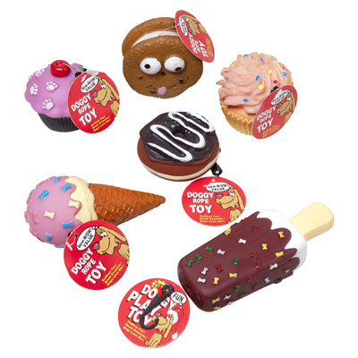 DOG TOY VINYL WITH SQUEAKER6 ASST FOOD DESSERTS IN PDQ HANG TAG #S201211