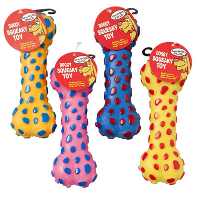DOG TOY VINYL BONE WITH SQUEAKER6 ASSORTED COLORS IN PDQ #14038