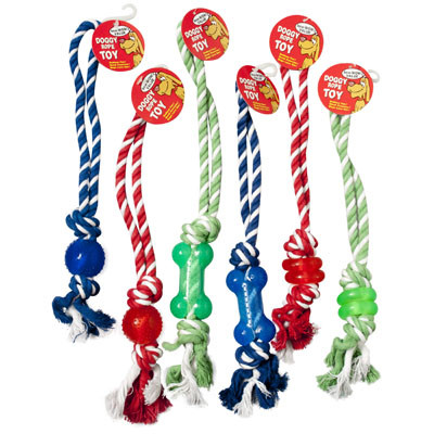 DOG TOY ROPE/RUBBER TUG CHEWS3 STYLES 3 COLORS IN PDQ #14072ASST #4