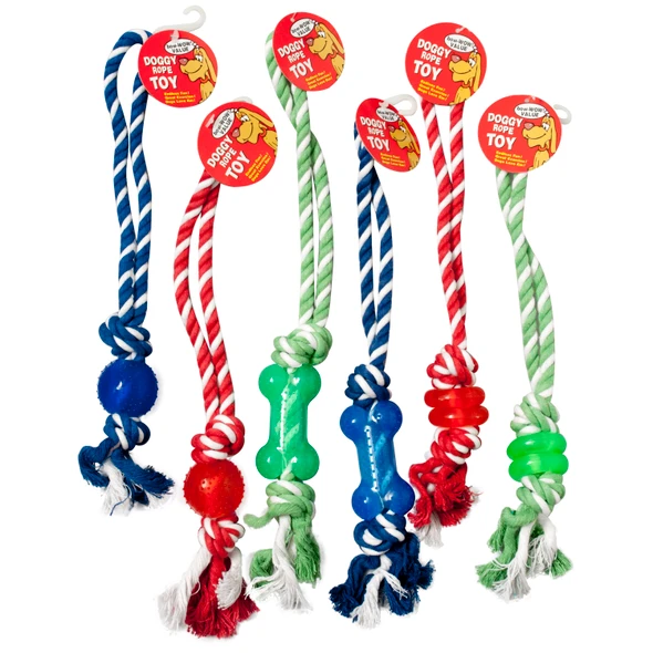 DOG TOY ROPE/RUBBER TUG CHEWS3 STYLES 3 COLORS IN PDQ #14072ASST #4
