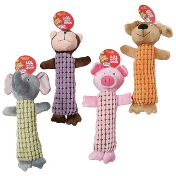 DOG TOY PLUSH ANIMAL ASST W/SQKR 10 INCH LONG IN PDQ #15092#15097