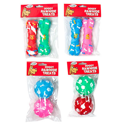 DOG TOY VINYL BONE AND BALL W/SQUEAKER ASSORTMENT 2PK IN PDQ #S11142