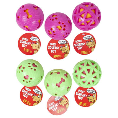 DOG TOY TPR BALL 3 INCH 3 ASST STYLES 2 COLORS IN PDQ