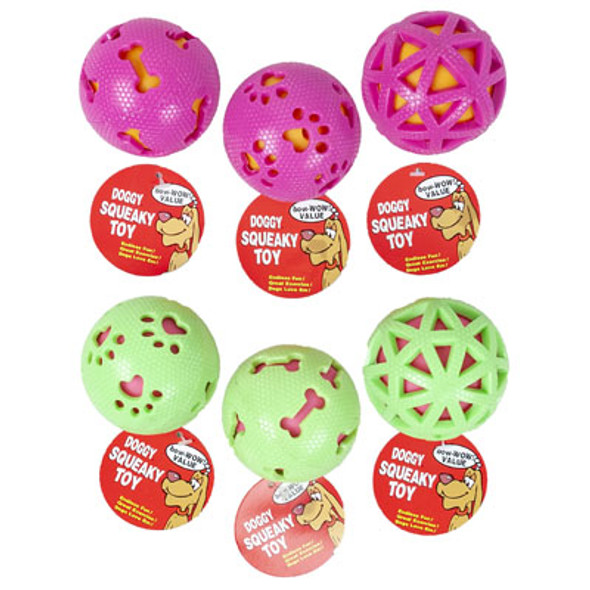 DOG TOY TPR BALL 3 INCH 3 ASST STYLES 2 COLORS IN PDQ