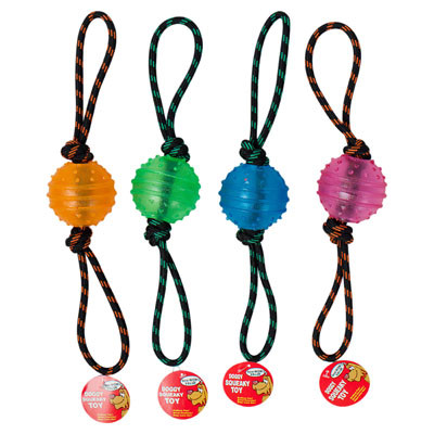 DOG TOY ROPE CHEW WITH 3 INCH TPR BALL 4 COLORS IN PDQ #GT11148