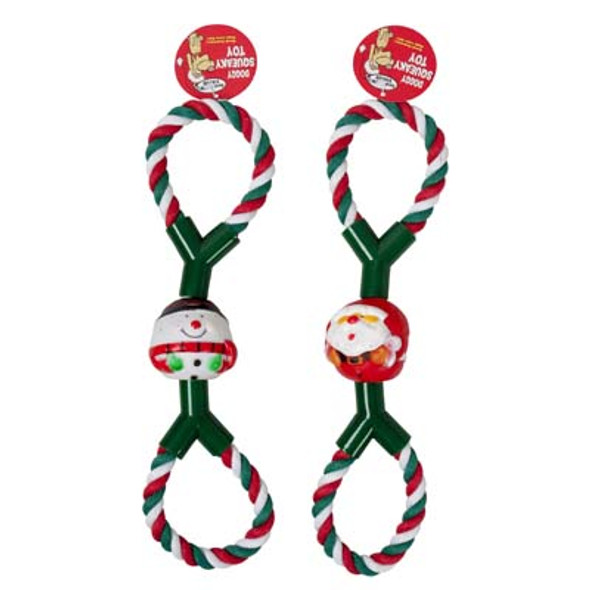 DOG TOY CHRISTMAS ROPE TUG14 INCH 2 ASSORTED IN PDQ #C25341