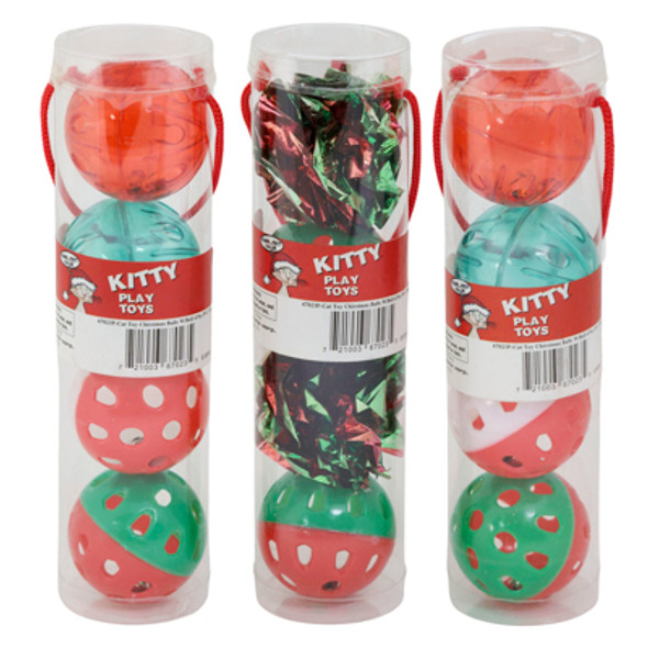 CAT TOY CHRISTMAS WITH BELLS 4PC PVC TUBE #CT10064 COUNTER DISPLAY