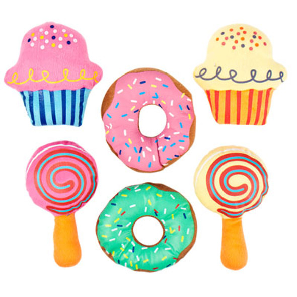 DOG TOY PLUSH W/SQUEAKER DESSERT ASSORTMENT 3 STYLES IN PDQ #P30822