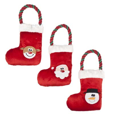 DOG TOY CHRISTMAS STOCKING/ROPEW/SQUEAKER 3 ASSORTED IN PDQ