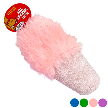 DOG TOY PLUSH 7IN SLIPPER WITH SQUEAKER 4 COLORS IN PDQ #P30932