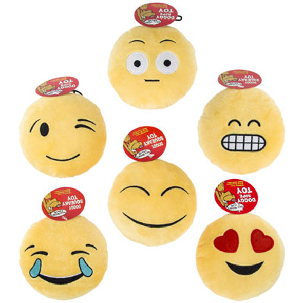 DOG TOY PLUSH 6IN EMOTICONS W/SQUEAKER 6 ASST FACES IN PDQ #P30936