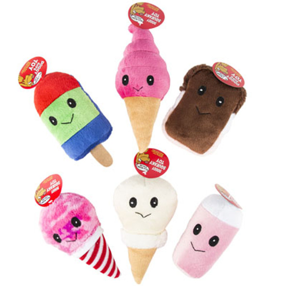 DOG TOY PLUSH DESSERT ASSORTMENTWITH SQUEAKER 6 STYLES IN PDQ#P30941+P30942