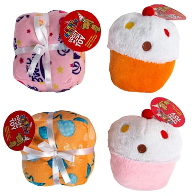DOG TOY PLUSH W/SQUEAKER CUPCAKE & PRESENT IN PDQ #P30956