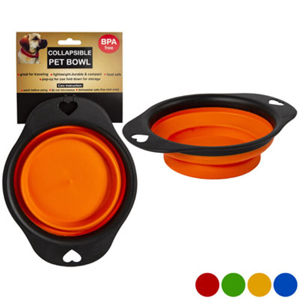 PET BOWL COLLAPSIBLE TPR 24 OZ/3 CUPS 5 ASST COLORS W/BLACK RIMREF #ST3103