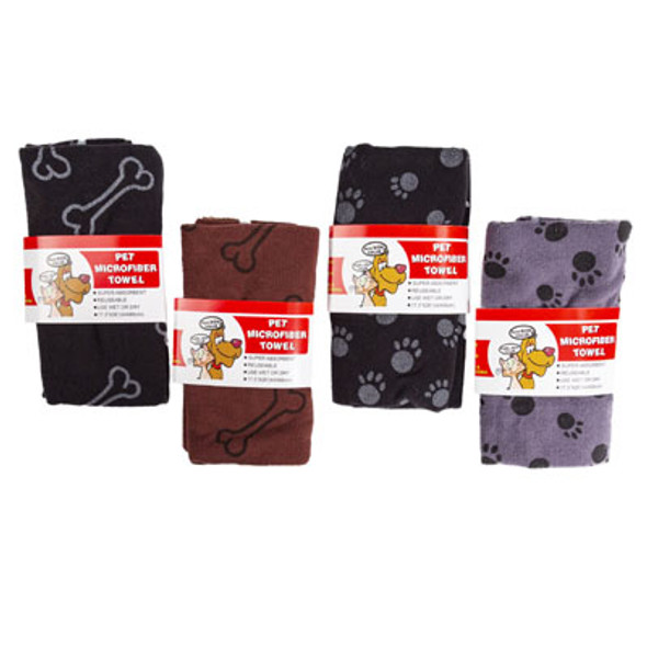 MICROFIBER PET TOWEL 3 COLORS & 2 DESIGNS 27 X 18 REF #PP1008 COUNTER DISPLAY