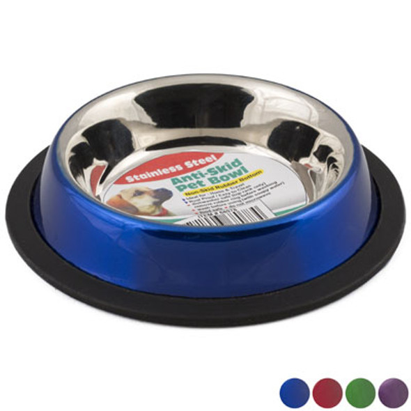 PET BOWL STAINLESS STEEL 8 OZ1 CUP ANTI-SKID 4 COLORS 85G4.52 X 6.02 #M-PL-C0020