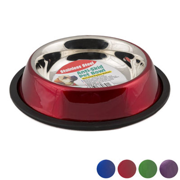 PET BOWL STAINLESS STEEL 16 OZ2 CUPS ANTI-SKID 4 COLORS 150G6.10 X 8.26 #M-PL-C0030