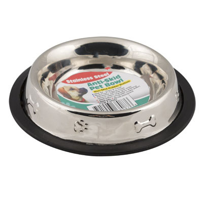 PET BOWL STAINLESS STEEL 8 OZ 1 CUP ANTI-SKID 4.52 X 6.02 85g PAW/BONE EMBOSSED M-PL-iE020