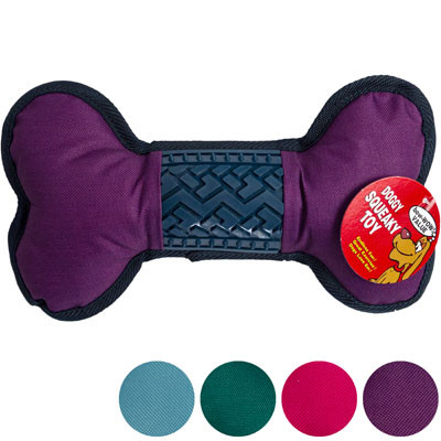DOG TOY CANVAS/RUBBER BONE 9.5 INCH 4 ASST COLORS IN PDQ #P32105