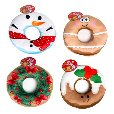 DOG TOY CHRISTMAS PLUSH WREATH 4 ASSORTED DESIGN IN PDQ #P32594