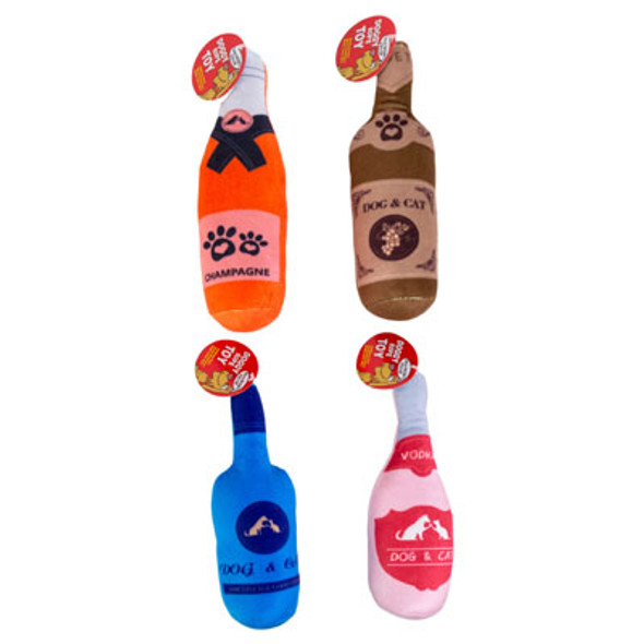 DOG TOY PLUSH BOTTLE ASST COLOR SHANG TAG IN PDQ #P32578 DOG TOY PLUSH BOTTLE ASST COLOR SHANG TAG IN PDQ #P32578