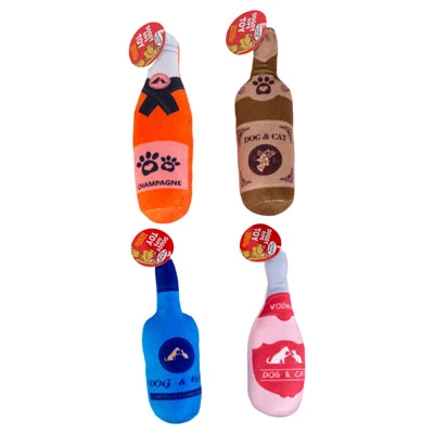 DOG TOY PLUSH BOTTLE ASST COLOR SHANG TAG IN PDQ #P32578