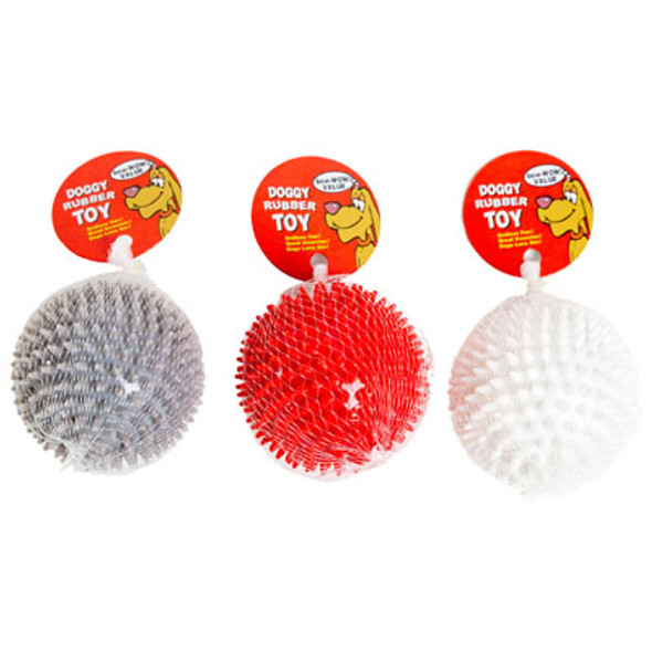 DOG TOY SPIKE BALL TPR 3 ASST COLORS MESH BAG/HANG TAG IN PDQ #GT12123 DOG TOY SPIKE BALL TPR 3 ASST COLORS MESH BAG/HANG TAG IN PDQ #GT12123