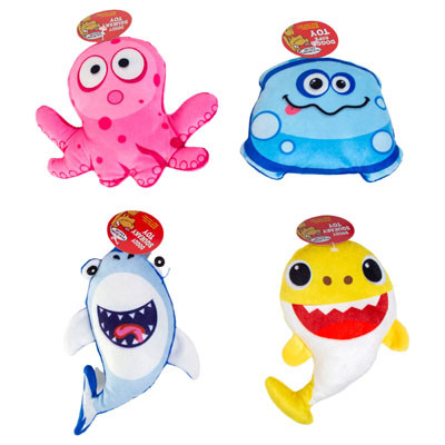 DOG TOY PLUSH SEA ANIMALS 4 ASST HANG TAG IN PDQ #P32584