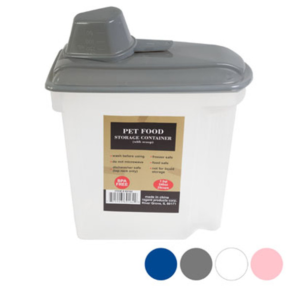 PET FOOD STORAGE CONTAINER 7.5L W/SCOOP 4 COLORS 11.42 X 5.9 X 14.2H 120G PET FOOD STORAGE CONTAINER 7.5L W/SCOOP 4 COLORS 11.42 X 5.9 X 14.2H 120G