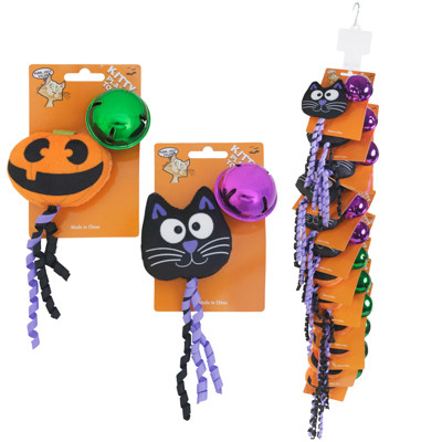 CAT TOY 2PK HALLOWEEN TOY & BELL MERCH STRIP 4 STYLES #P33444