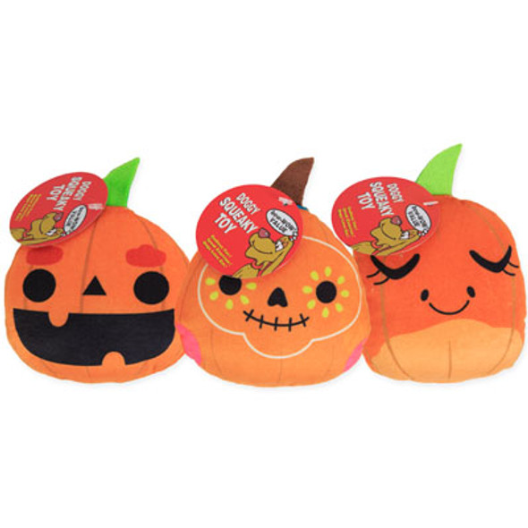 DOG TOY PLUSH HALLOWEEN 3 ASSORTED FACE STYLES HANG TAG #P32920 COUNTER DISPLAY