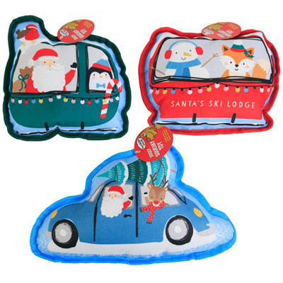 DOG TOY CHRISTMAS PLUSH LARGE RIDE WITH ME 3-ASSORTED #P33446 COUNTER DISPLAY