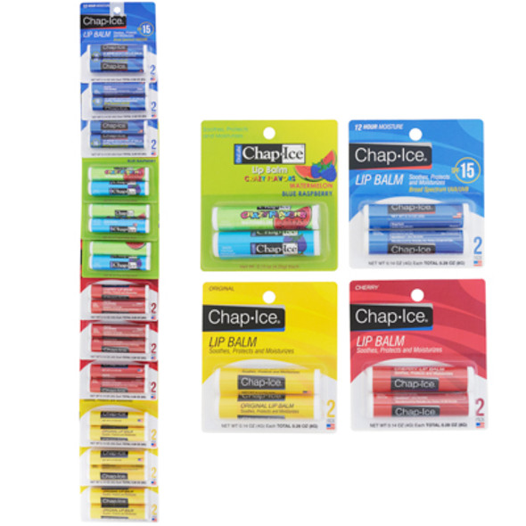LIP BALM 2PK ASSORTED CHAP ICE ON MERCH STRIP REF#139.408