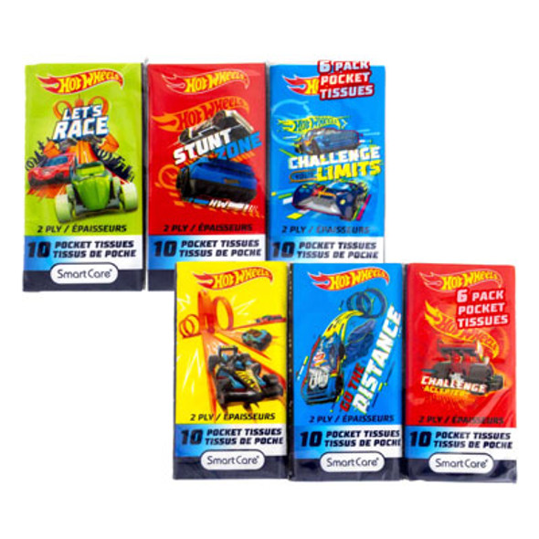 POCKET TISSUE 6PK HOT WHEELS 2PLY - 10CT WHITE
