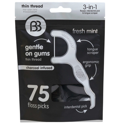 DENTAL FLOSS PICKS 75CT CHARCOAL BRUSH BUDDIES