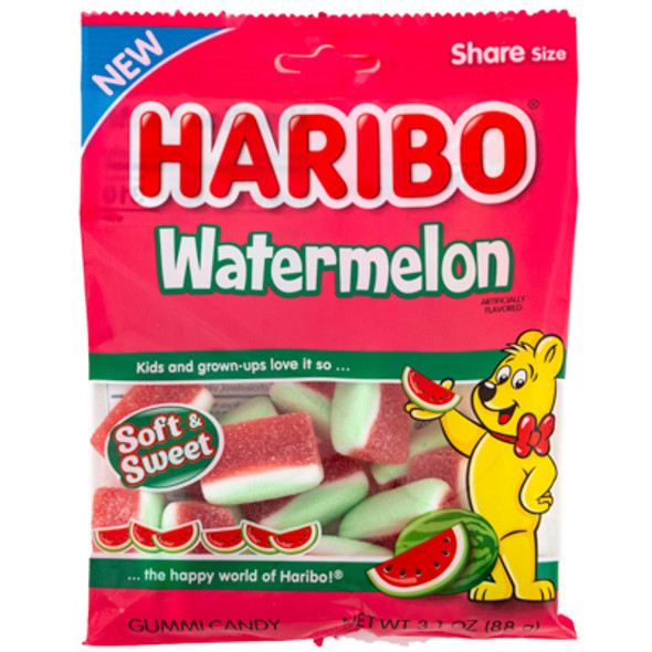 HARIBO WATERMELON GUMMI CANDY 3.1 OZ PEG BAG