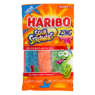 HARIBO SOUR STREAMERS GUMMI CANDY 3.6 OZ PEG BAG