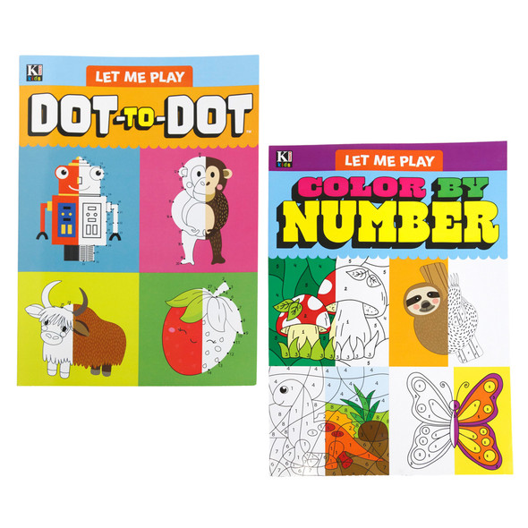 COLOR & ACTIVITY BOOK COLOR BY NUMBER & DOT 2-ASSORTED PPD $3.95 COUNTER DISPLAY MADE IN USA