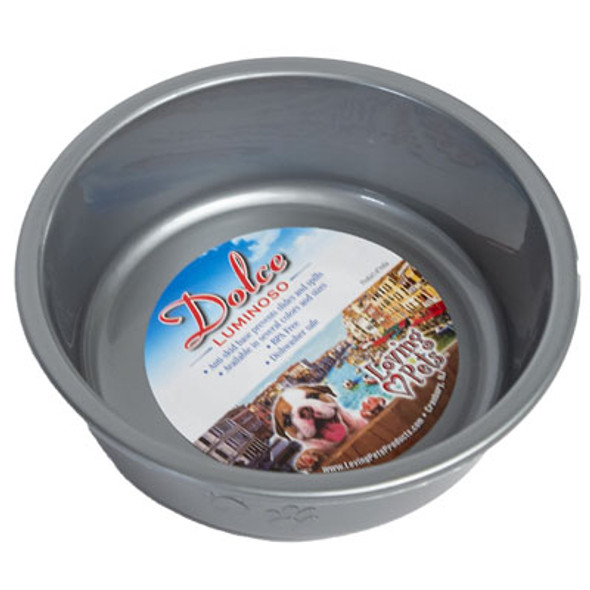 PET BOWL SMALL SILVER W/PAW DSGN 1.90 CUPS (450ML) ANTI-SKID BASE