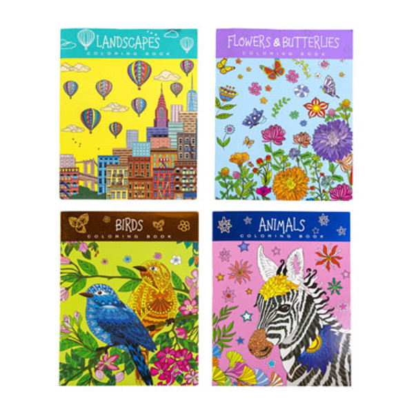 ADULT COLORING BOOK 32 PG 4 ASSORTED FOIL COVER COUNTER DISPLAY ADULT COLORING BOOK 32 PG 4 ASSORTED FOIL COVER COUNTER DISPLAY