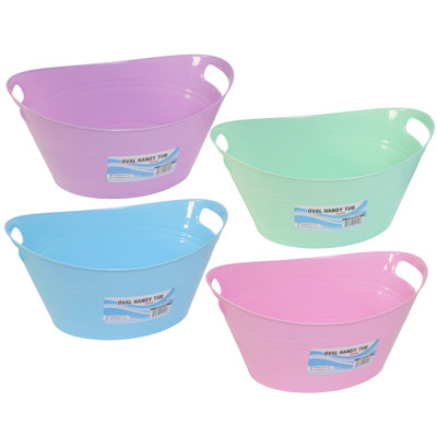 BASKET OVAL TUB W/DOUBLE HANDLES 5.25 X 12.5 -4 COLORS IN PDQ #OVAL HANDY