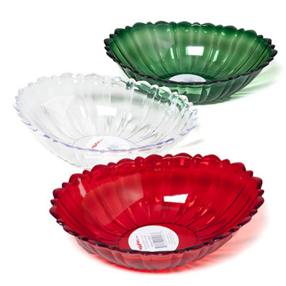 SERVING BOWL OVAL W/SCALLOP LIP CUTGLASS LOOK RED/CLEAR/GREEN 10.55X8.15X2.48IN CASE CUT DISPLAY