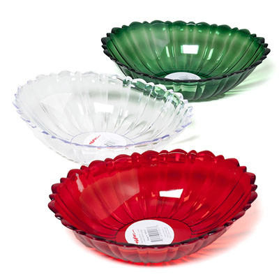 SERVING BOWL OVAL W/SCALLOP LIP CUTGLASS LOOK RED/CLEAR/GREEN 10.55X8.15X2.48IN CASE CUT DISPLAY