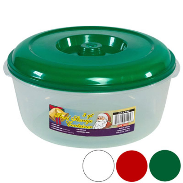 FOOD STORAGE CONTAINER ROUND3 QT 3 COLOR LIDS - CLEAR BOTTOMRED, WHITE, GREEN, #OMEGA BOWL 5
