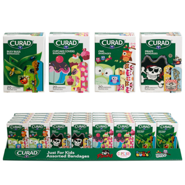BANDAGES KIDS 20CT 40PC CURAD 4 ASSORTED COUNTER DISPLAY