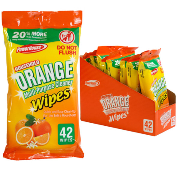 WIPES 42CT MULTI-PURPOSE CLEANER ORANGE WIPES 2-8PC PDQ POWERHOUSE