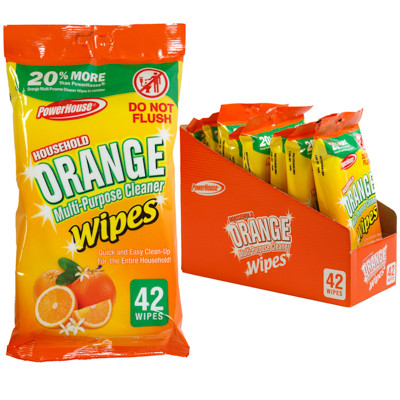 WIPES 42CT MULTI-PURPOSE CLEANER ORANGE WIPES 2-8PC PDQ POWERHOUSE