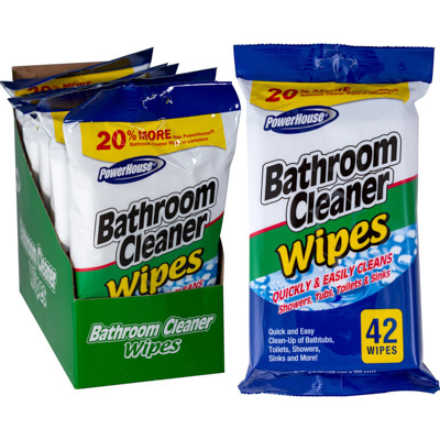 WIPES 42CT BATHROOM CLEANER 2-8PC PDQ POWERHOUSE